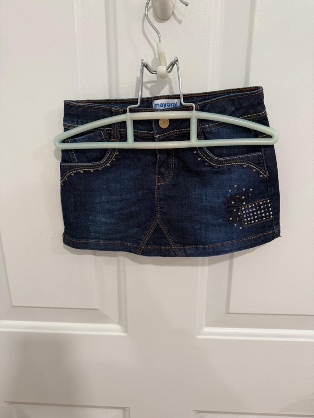 Mayoral Dark Blue Denim Mini Skirt with Stud Accents